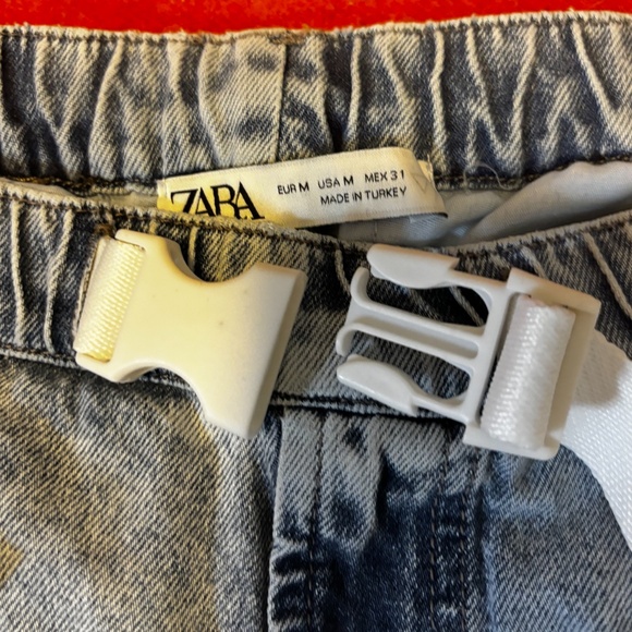 Zara light blue belted denim loose relaxed jeans pants made in Europe NWT - Picture 3 of 11